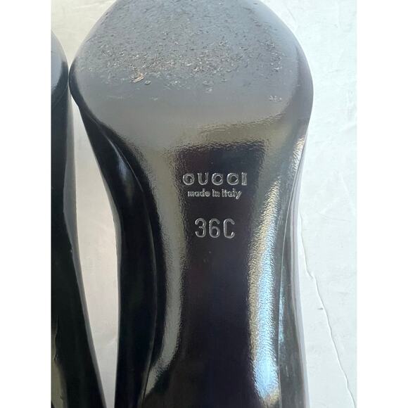 Gucci Black Patent Leather Round Toe Slip On Mid Heel Pumps Sz 6C Wide EU 36C - Picture 10 of 15